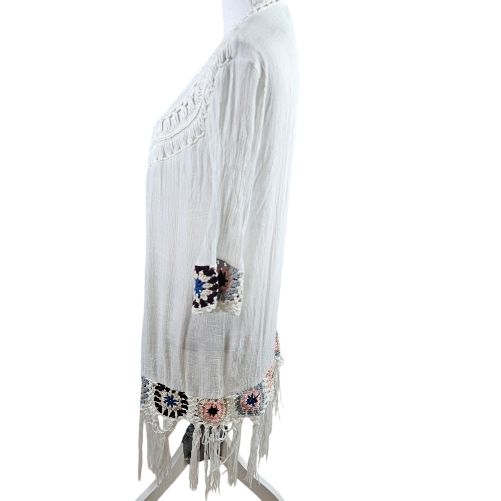 Oliver Fringe Crochet Boho Open Front Kimono Duster in S - Picture 4 of 7